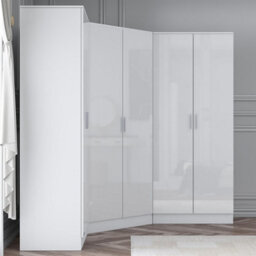 Reflect 3Pc Wardrobe Bundle - 2 Door Corner + 2X 2 Door Plain - White Gloss & Matt White - H: 180Cm X W: 179Cm X D: 103Cm - thumbnail 3