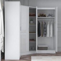 Reflect 3Pc Wardrobe Bundle - 2 Door Corner + 2X 2 Door Plain - White Gloss & Matt White - H: 180Cm X W: 179Cm X D: 103Cm - thumbnail 4