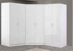 Reflect 3Pc Wardrobe Bundle - 2 Door Corner + 2X 2 Door Plain - White Gloss & Matt White - H: 180Cm X W: 179Cm X D: 103Cm
