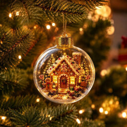 Amorly Lighted Christmas Ornament Clear Pvc Globe Hanging Decoration Glowing Christmas Ornament For Christmas Holiday Decor(Snow House) - thumbnail 1