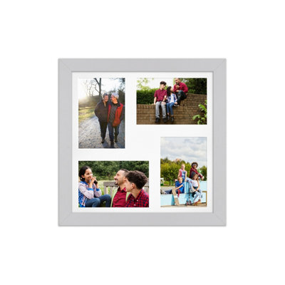 AK Frames 12X12 Light Grey Modern Multi Photo Frame With White Mount - Holds 4 Apertures (4X) 6X4 Photos - image 1