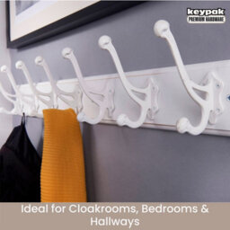 Keypak Wooden Coat Rack 7 Antique White Double Hooks Rustic Finish - 84Cm Wall Mounted Hanger For Clothes, Robes, Towels - thumbnail 5