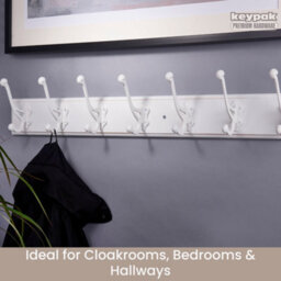 Keypak Wooden Coat Rack 7 Antique White Double Hooks Rustic Finish - 84Cm Wall Mounted Hanger For Clothes, Robes, Towels - thumbnail 6