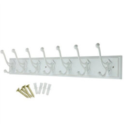 Keypak Wooden Coat Rack 7 Antique White Double Hooks Rustic Finish - 84Cm Wall Mounted Hanger For Clothes, Robes, Towels