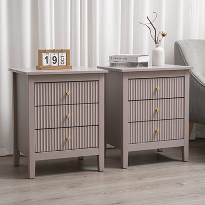 Chic Interiors Pair Of Taupe Three Drawer Bedside Tables - Charleston Collection - image 1