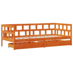Berkfield Daybed With Drawers Without Mattress Wax Brown 90X200 Cm Solid Wood - thumbnail 3