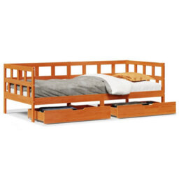 Berkfield Daybed With Drawers Without Mattress Wax Brown 90X200 Cm Solid Wood - thumbnail 2
