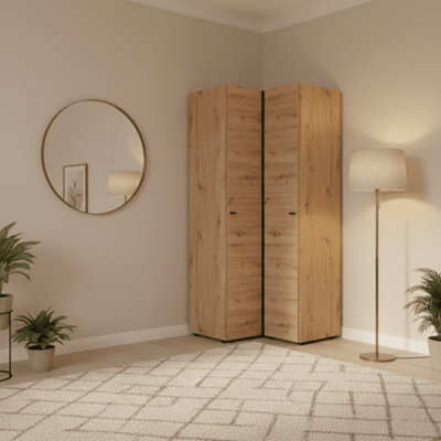 Amos Mann Furniture Nevis Oak Effect Narrow 2 Door Space-Saving Corner Wardrobe 95Cm - image 1