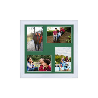 AK Frames 12X12 White Classic Multi Photo Frame With Emerald Mount - Holds 4 Apertures (4X) 6X4 Photos - image 1