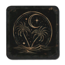 Benjamin Tate Design Gold Foil Palm Island Placemat Set Of 12 And Coaster Set Wooden Base Limited Edition - thumbnail 3