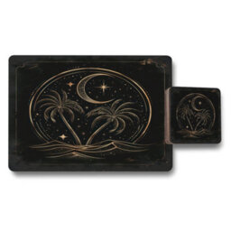 Benjamin Tate Design Gold Foil Palm Island Placemat Set Of 12 And Coaster Set Wooden Base Limited Edition - thumbnail 1