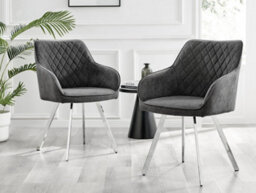 Furniturebox Set Of 2 Dining Chairs - Falun Modern Dining Chairs - Grey Fabric Chrome Leg Dining Chairs - Kitchen Dining Room Chairs - thumbnail 2