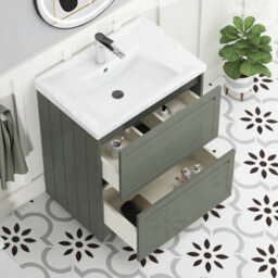 Royal Bathrooms Elmore 700mm Floor Standing 2 Drawer Cabinet Bathroom Vanity Unit With Traditional Ceramic Basin Sink - Matt Green - thumbnail 5