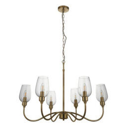 Luminosa Lighting Luminosa Livorno Multi Arm Pendant Ceiling Light Antique Brass Plate, Clear Glass - thumbnail 7