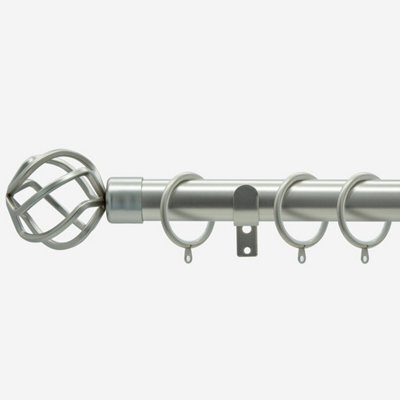 Brushed Steel 28mm Cage Fixed Length Metal Curtain Pole  95Cm - image 1