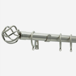 Brushed Steel 28mm Cage Fixed Length Metal Curtain Pole  95Cm - thumbnail 2