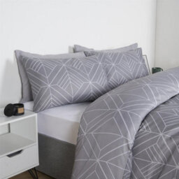 OHS Geo Duvet Cover Bedding Set Pillowcase Reversible Art Deco Quilt, Grey - Double - thumbnail 4