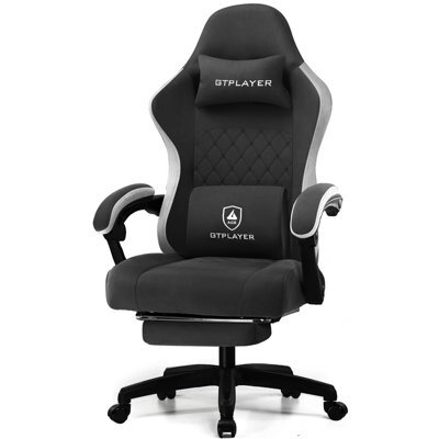 Gtplayer Fabric Gaming Chair With Footrest, Computer Chairs For Adults With Pocket Spring Cushion Ergonomic For Home Office, Black - image 1