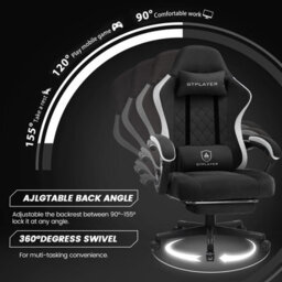 Gtplayer Fabric Gaming Chair With Footrest, Computer Chairs For Adults With Pocket Spring Cushion Ergonomic For Home Office, Black - thumbnail 4