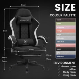 Gtplayer Fabric Gaming Chair With Footrest, Computer Chairs For Adults With Pocket Spring Cushion Ergonomic For Home Office, Black - thumbnail 3