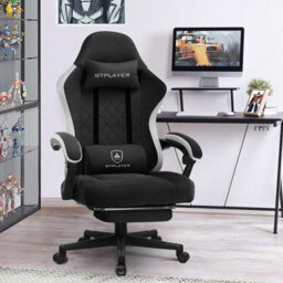 Gtplayer Fabric Gaming Chair With Footrest, Computer Chairs For Adults With Pocket Spring Cushion Ergonomic For Home Office, Black - thumbnail 2