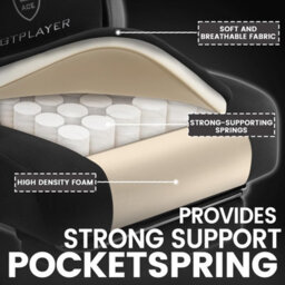 Gtplayer Fabric Gaming Chair With Footrest, Computer Chairs For Adults With Pocket Spring Cushion Ergonomic For Home Office, Black - thumbnail 7