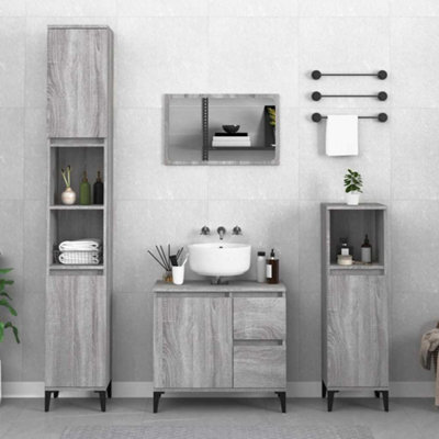 Walplus Bathroom Cabinet Grey Sonoma 65X33X60 Cm Engineered Wood - image 1