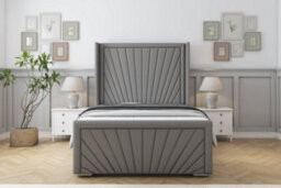"Sloomy Rutherford Pewter Dumfries Bed Frame With 50""  Upholstered Wingback Headboard 5' King" - thumbnail 1