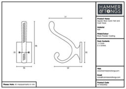 Hammer and Tongs Hammer & Tongs Square Back Scroll Hat & Coat Hook - W35mm X H100mm - Black - thumbnail 4