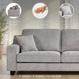 Soft Chenille Fabric Beige 2 Seater Sofa Nathan - High Back Cushions, Sprung Seat - Room Delivery - thumbnail 6