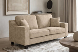 Soft Chenille Fabric Beige 2 Seater Sofa Nathan - High Back Cushions, Sprung Seat - Room Delivery - thumbnail 1