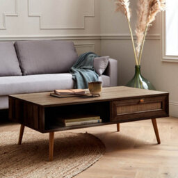 Sweeek - Coffee Table With Wood And Cane Effect Boheme Dark Wood Colour 110X59X39 Cm - thumbnail 6