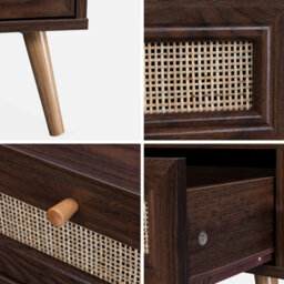 Sweeek - Coffee Table With Wood And Cane Effect Boheme Dark Wood Colour 110X59X39 Cm - thumbnail 5