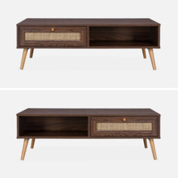 Sweeek - Coffee Table With Wood And Cane Effect Boheme Dark Wood Colour 110X59X39 Cm - thumbnail 2