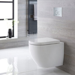 Homestylestore White Bathroom Wall Hung Round Toilet Wc Tall Wall Frame Chrome Round Flush Plate
