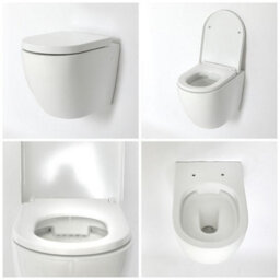 Homestylestore White Bathroom Wall Hung Round Toilet Wc Tall Wall Frame Chrome Round Flush Plate - thumbnail 2
