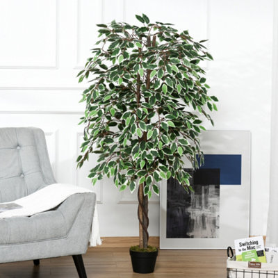 Outsunny 160Cm/5.2Ft Artificial Ficus Tree Fake Plant In Pot Indoor - image 1