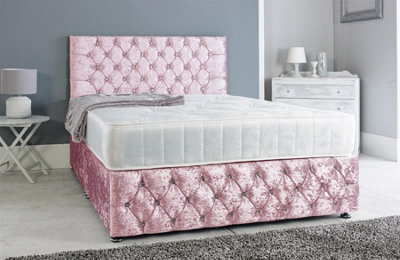 Adore Designs Adore Living Chesterfield Crushed Velvet Divan Bed With Orthopaedic Mattress In Pink - image 1