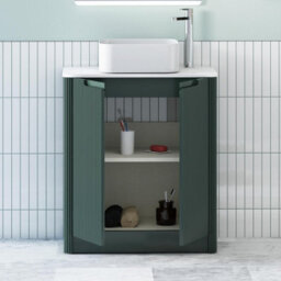 Royal Bathrooms Avenza 600mm Deep Moss Green Floor Standing Bathroom Vanity Unit 2 Door With Elena Basin - thumbnail 5