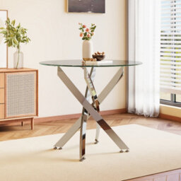 Darphe Modern Round Glass Coffee Table With Legs For Living Room Or Dining Area, 90W X 90Cm D X 75Cm H - thumbnail 1