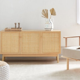 Wyld And Coco Novaliving Three-Door Sideboard Boho Pine Effect Matt Finish W135 X D40 X H70Cm - thumbnail 2