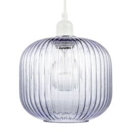 Happy Homewares Modern Designer Soft Lilac Line Ribbed Glass Round Pendant Lamp Shade - thumbnail 4