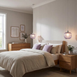 Happy Homewares Modern Designer Soft Lilac Line Ribbed Glass Round Pendant Lamp Shade - thumbnail 6