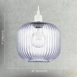 Happy Homewares Modern Designer Soft Lilac Line Ribbed Glass Round Pendant Lamp Shade - thumbnail 7