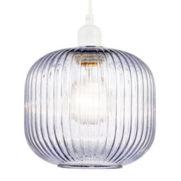 Happy Homewares Modern Designer Soft Lilac Line Ribbed Glass Round Pendant Lamp Shade - thumbnail 2