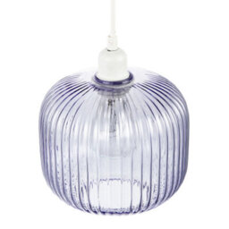 Happy Homewares Modern Designer Soft Lilac Line Ribbed Glass Round Pendant Lamp Shade - thumbnail 3