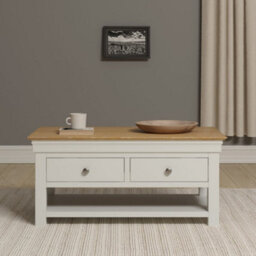 Seconique Bordeaux 2 Drawer Coffee Table Ivory Oak Fully Assembled - thumbnail 1