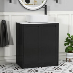 Royal Bathrooms Royal Bathroom Elmore 700mm Matt Nocturne Black Freestanding Bathroom Vanity Unit 2 Door Plain White Worktop With Elena Basin - thumbnail 1