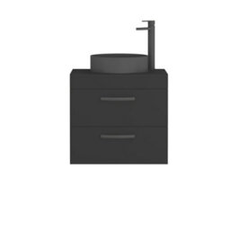 Royal Bathrooms Turin 500mm Wall Mounted Bathroom Vanity Unit With Sink 2 Drawer Matt Black & Art Round Countertop Basin - thumbnail 5