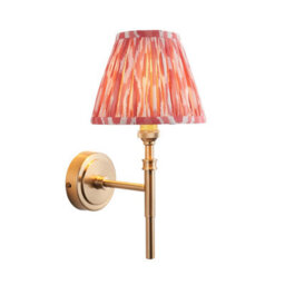 Loops Elegant Dimmable Wall Light With Coral Pink Fabric Shade And Aged Brass Finish